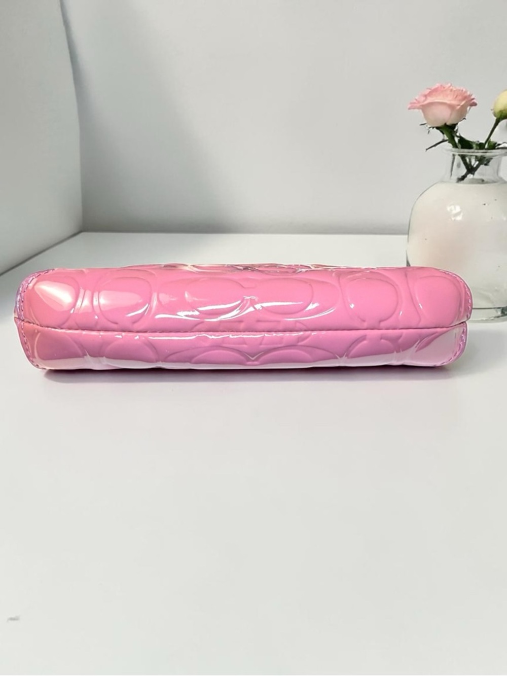 Coach Pink Patent Embossed Wristlet Signature C Zip Pouch NWT - Giftable 💕 - Picture 8 of 13